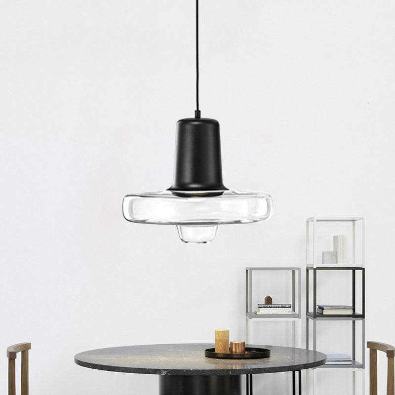 Gyro Hanging Pendant Light Contemporary Clear Glass 1 Light Black/Champagne/Rose Gold Suspension Light, 8"/10.5"/13" Wide Clearhalo 'Ceiling Lights' 'Chandeliers' 'Glass shade' 'Glass' 'Modern Pendants' 'Modern' 'Pendant Lights' 'Pendants' Lighting' 288206