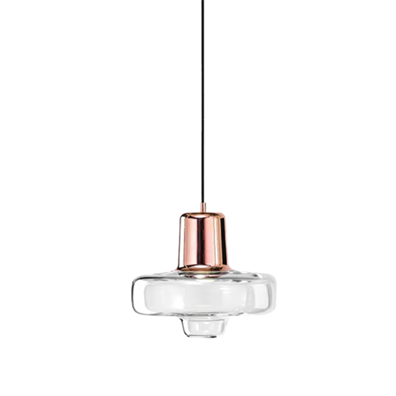 Gyro Hanging Pendant Light Contemporary Clear Glass 1 Light Black/Champagne/Rose Gold Suspension Light, 8"/10.5"/13" Wide Clearhalo 'Ceiling Lights' 'Chandeliers' 'Glass shade' 'Glass' 'Modern Pendants' 'Modern' 'Pendant Lights' 'Pendants' Lighting' 288214