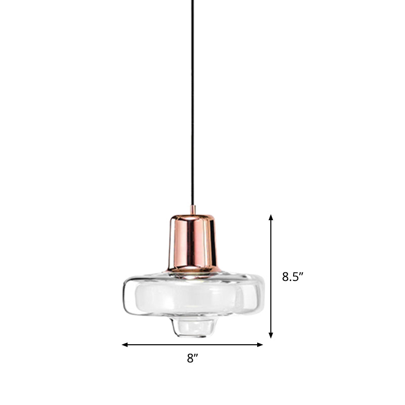 Gyro Hanging Pendant Light Contemporary Clear Glass 1 Light Black/Champagne/Rose Gold Suspension Light, 8"/10.5"/13" Wide Clearhalo 'Ceiling Lights' 'Chandeliers' 'Glass shade' 'Glass' 'Modern Pendants' 'Modern' 'Pendant Lights' 'Pendants' Lighting' 288215
