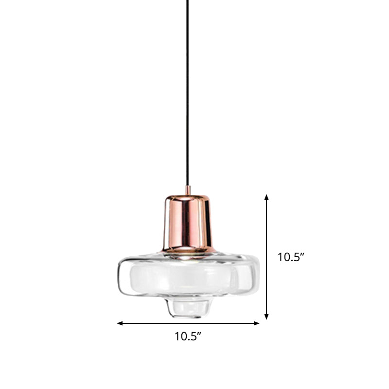 Gyro Hanging Pendant Light Contemporary Clear Glass 1 Light Black/Champagne/Rose Gold Suspension Light, 8"/10.5"/13" Wide Clearhalo 'Ceiling Lights' 'Chandeliers' 'Glass shade' 'Glass' 'Modern Pendants' 'Modern' 'Pendant Lights' 'Pendants' Lighting' 288216