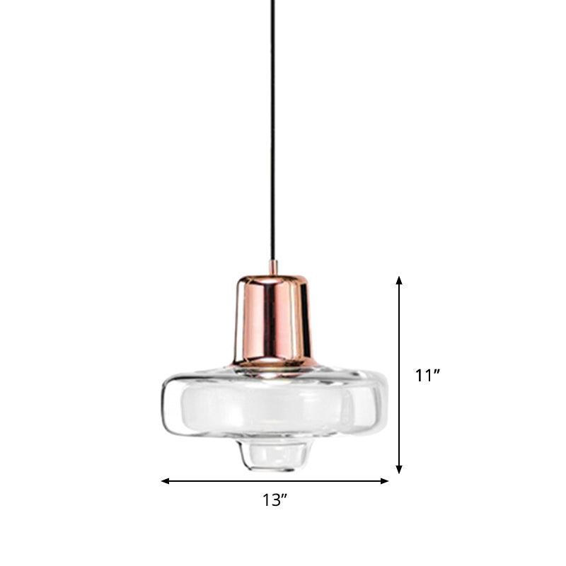 Gyro Hanging Pendant Light Contemporary Clear Glass 1 Light Black/Champagne/Rose Gold Suspension Light, 8"/10.5"/13" Wide Clearhalo 'Ceiling Lights' 'Chandeliers' 'Glass shade' 'Glass' 'Modern Pendants' 'Modern' 'Pendant Lights' 'Pendants' Lighting' 288217