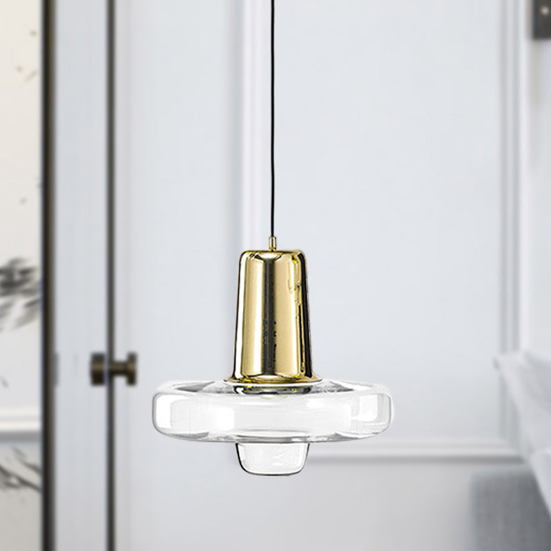 Gyro Hanging Pendant Light Contemporary Clear Glass 1 Light Black/Champagne/Rose Gold Suspension Light, 8"/10.5"/13" Wide Clearhalo 'Ceiling Lights' 'Chandeliers' 'Glass shade' 'Glass' 'Modern Pendants' 'Modern' 'Pendant Lights' 'Pendants' Lighting' 288219