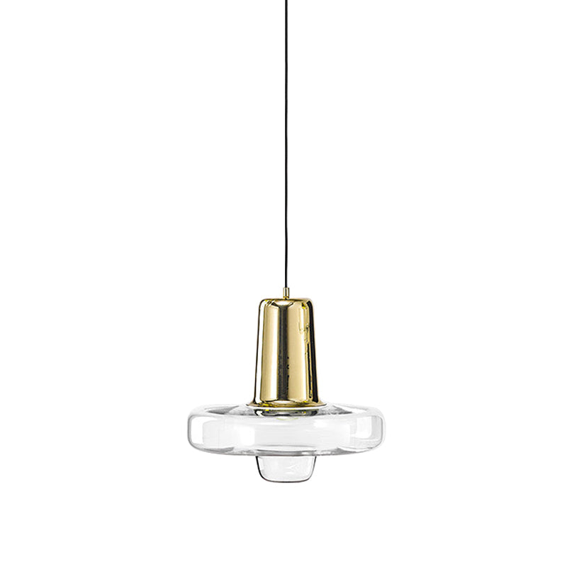 Gyro Hanging Pendant Light Contemporary Clear Glass 1 Light Black/Champagne/Rose Gold Suspension Light, 8"/10.5"/13" Wide Clearhalo 'Ceiling Lights' 'Chandeliers' 'Glass shade' 'Glass' 'Modern Pendants' 'Modern' 'Pendant Lights' 'Pendants' Lighting' 288221