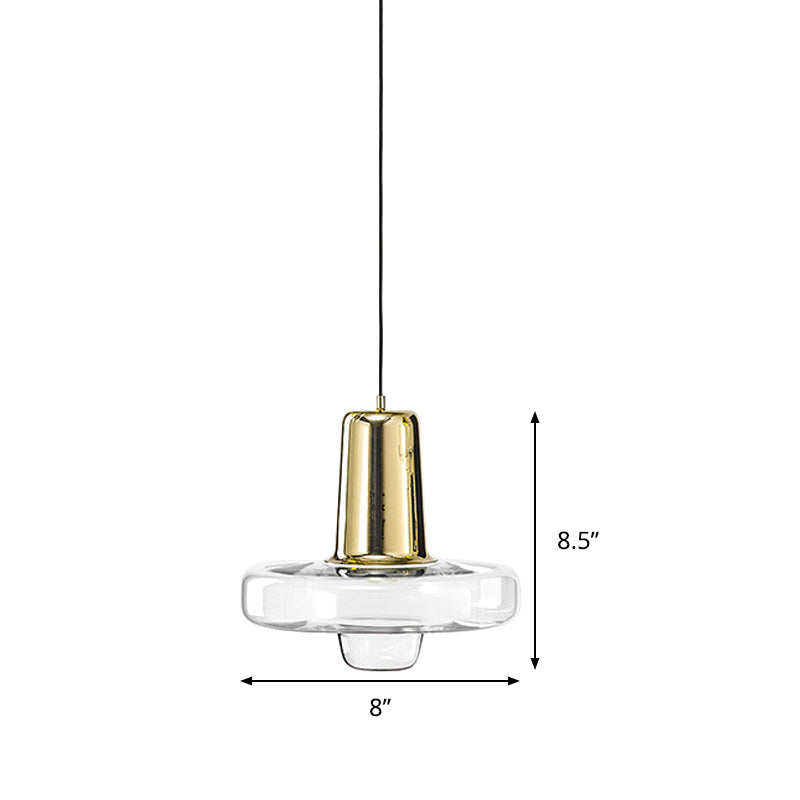 Gyro Hanging Pendant Light Contemporary Clear Glass 1 Light Black/Champagne/Rose Gold Suspension Light, 8"/10.5"/13" Wide Clearhalo 'Ceiling Lights' 'Chandeliers' 'Glass shade' 'Glass' 'Modern Pendants' 'Modern' 'Pendant Lights' 'Pendants' Lighting' 288222