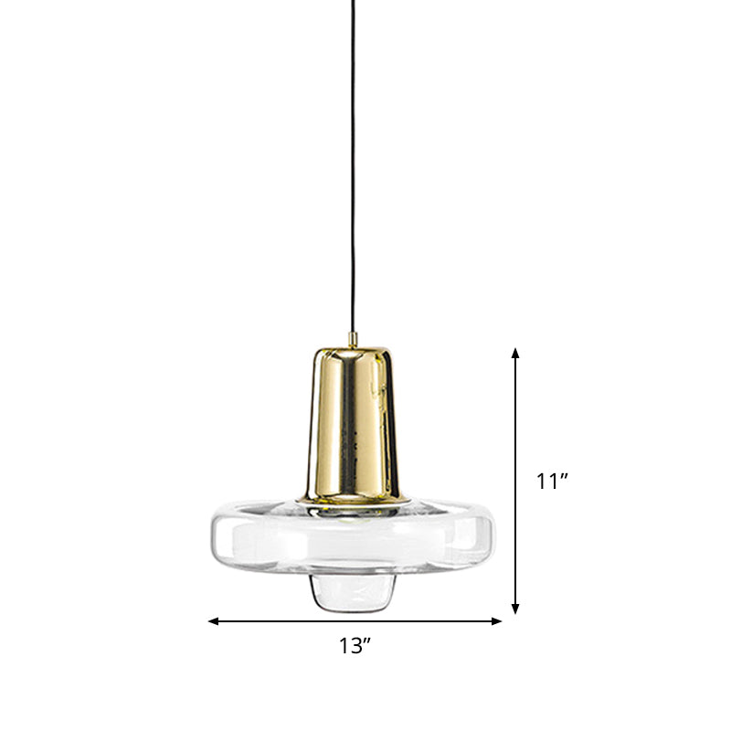Gyro Hanging Pendant Light Contemporary Clear Glass 1 Light Black/Champagne/Rose Gold Suspension Light, 8"/10.5"/13" Wide Clearhalo 'Ceiling Lights' 'Chandeliers' 'Glass shade' 'Glass' 'Modern Pendants' 'Modern' 'Pendant Lights' 'Pendants' Lighting' 288224