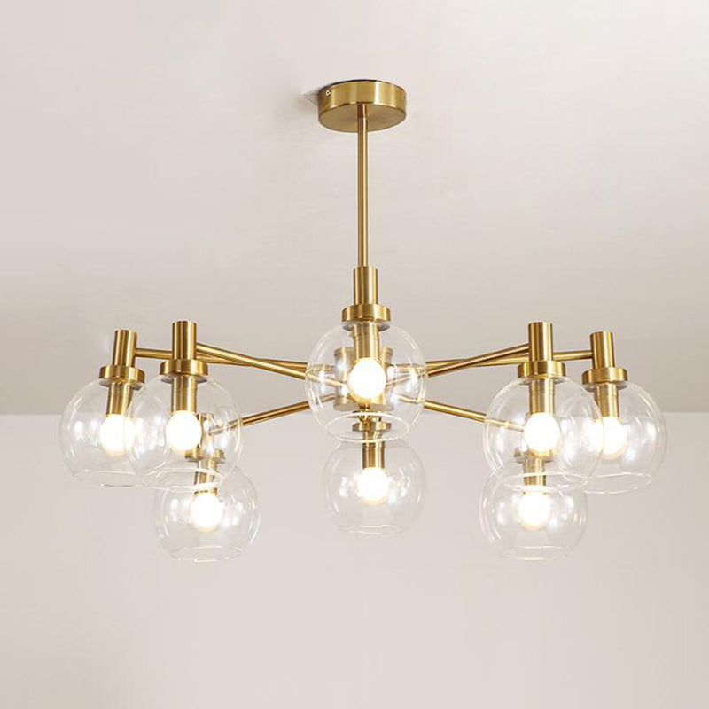 Radial Hanging Light Postmodern Clear Glass 8/12 Lights Gold Chandelier Light Fixture Clearhalo 'Ceiling Lights' 'Chandeliers' 'Glass shade' 'Glass' 'Modern Chandeliers' 'Modern' Lighting' 288256