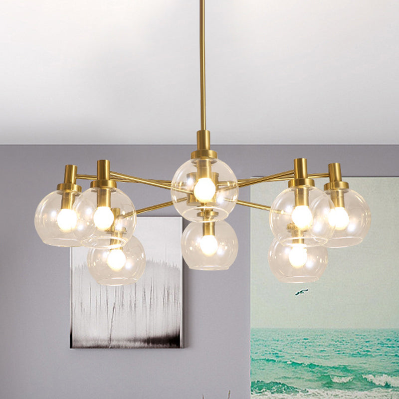 Radial Hanging Light Postmodern Clear Glass 8/12 Lights Gold Chandelier Light Fixture 8 Gold Clearhalo 'Ceiling Lights' 'Chandeliers' 'Glass shade' 'Glass' 'Modern Chandeliers' 'Modern' Lighting' 288257