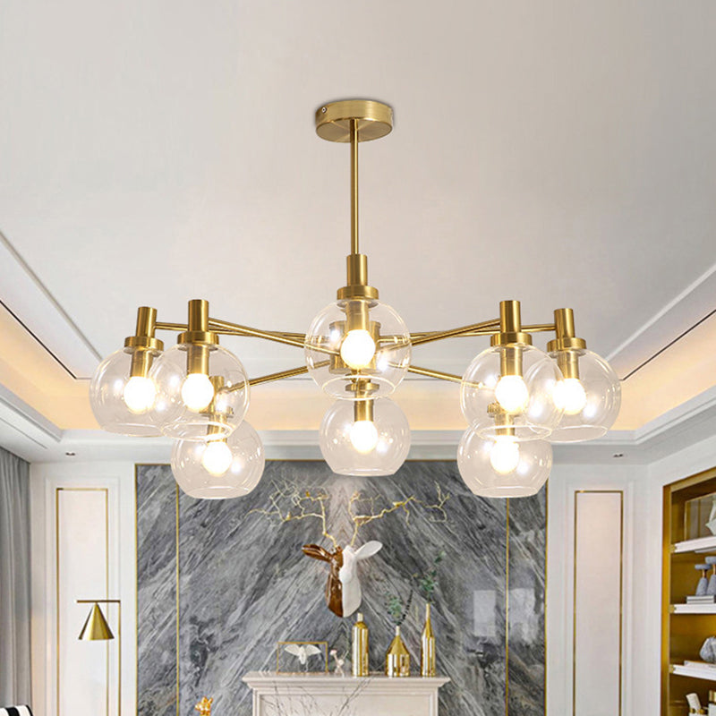 Radial Hanging Light Postmodern Clear Glass 8/12 Lights Gold Chandelier Light Fixture Clearhalo 'Ceiling Lights' 'Chandeliers' 'Glass shade' 'Glass' 'Modern Chandeliers' 'Modern' Lighting' 288258