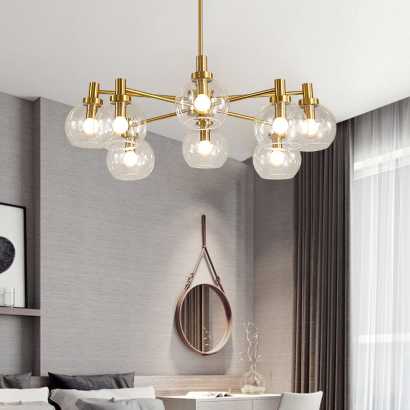 Radial Hanging Light Postmodern Clear Glass 8/12 Lights Gold Chandelier Light Fixture Clearhalo 'Ceiling Lights' 'Chandeliers' 'Glass shade' 'Glass' 'Modern Chandeliers' 'Modern' Lighting' 288259