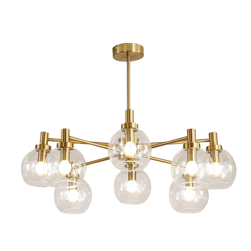 Radial Hanging Light Postmodern Clear Glass 8/12 Lights Gold Chandelier Light Fixture Clearhalo 'Ceiling Lights' 'Chandeliers' 'Glass shade' 'Glass' 'Modern Chandeliers' 'Modern' Lighting' 288260