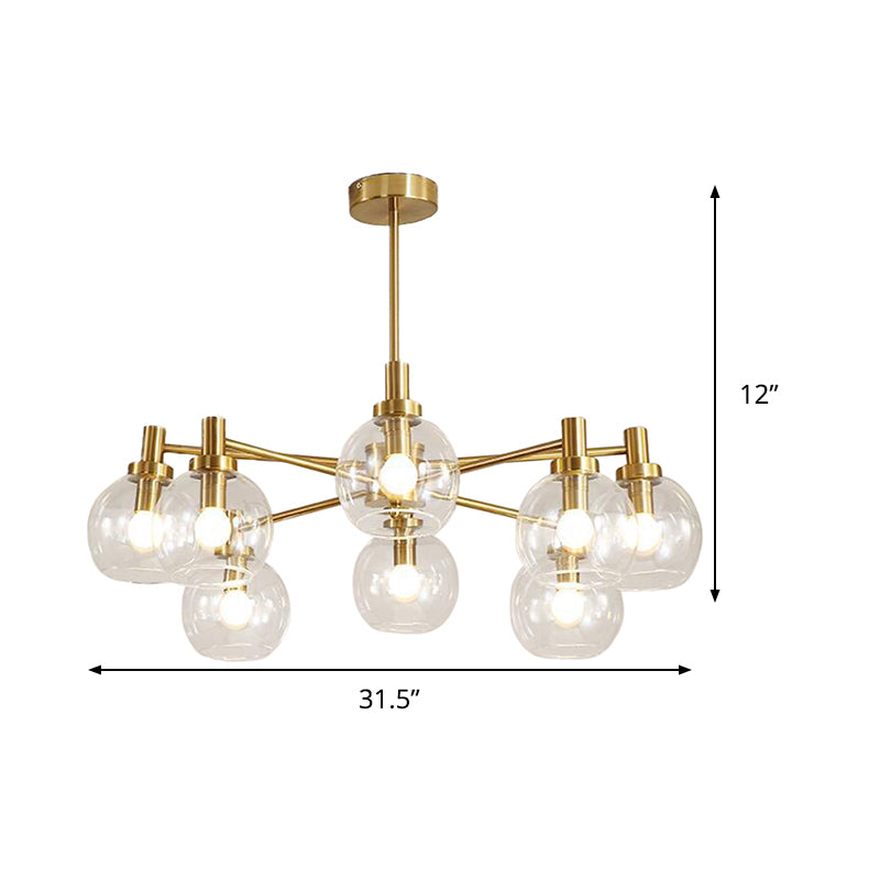 Radial Hanging Light Postmodern Clear Glass 8/12 Lights Gold Chandelier Light Fixture Clearhalo 'Ceiling Lights' 'Chandeliers' 'Glass shade' 'Glass' 'Modern Chandeliers' 'Modern' Lighting' 288261