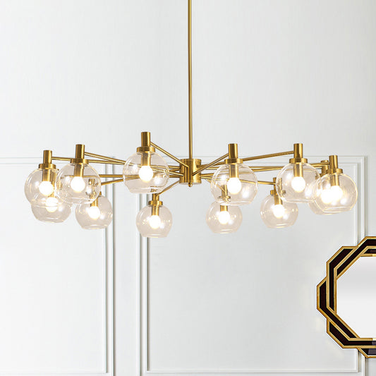 Radial Hanging Light Postmodern Clear Glass 8/12 Lights Gold Chandelier Light Fixture 12 Gold Clearhalo 'Ceiling Lights' 'Chandeliers' 'Glass shade' 'Glass' 'Modern Chandeliers' 'Modern' Lighting' 288262