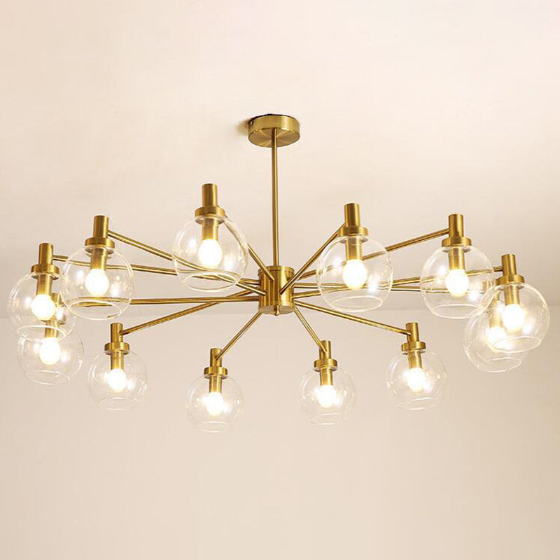 Radial Hanging Light Postmodern Clear Glass 8/12 Lights Gold Chandelier Light Fixture Clearhalo 'Ceiling Lights' 'Chandeliers' 'Glass shade' 'Glass' 'Modern Chandeliers' 'Modern' Lighting' 288263