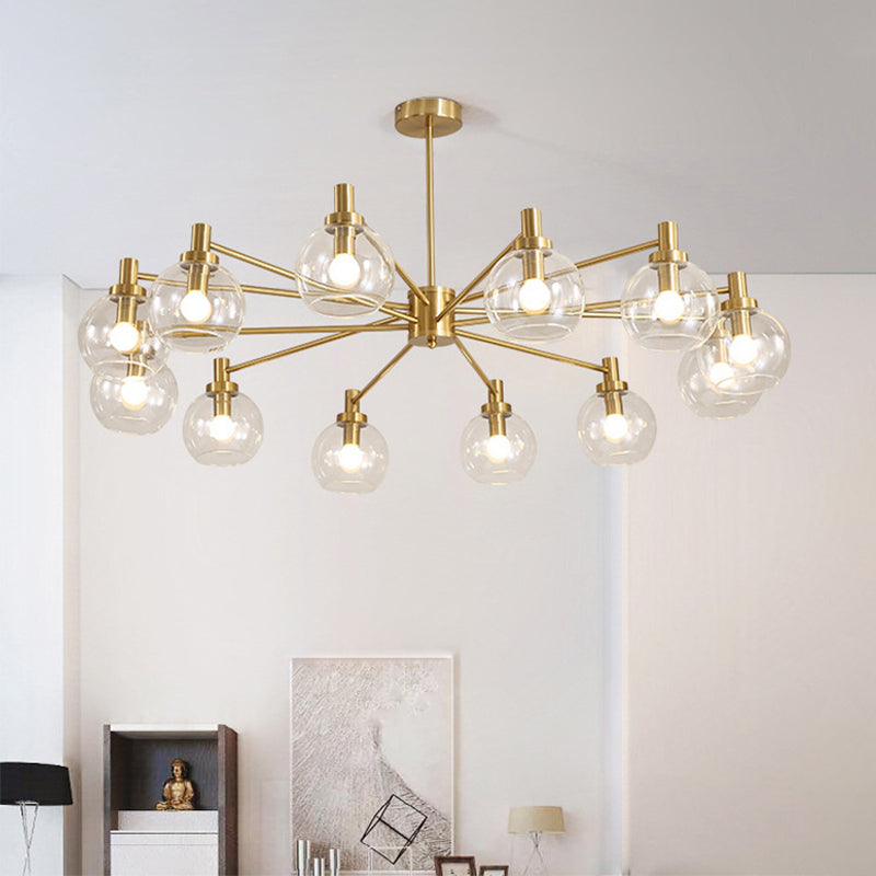 Radial Hanging Light Postmodern Clear Glass 8/12 Lights Gold Chandelier Light Fixture Clearhalo 'Ceiling Lights' 'Chandeliers' 'Glass shade' 'Glass' 'Modern Chandeliers' 'Modern' Lighting' 288264