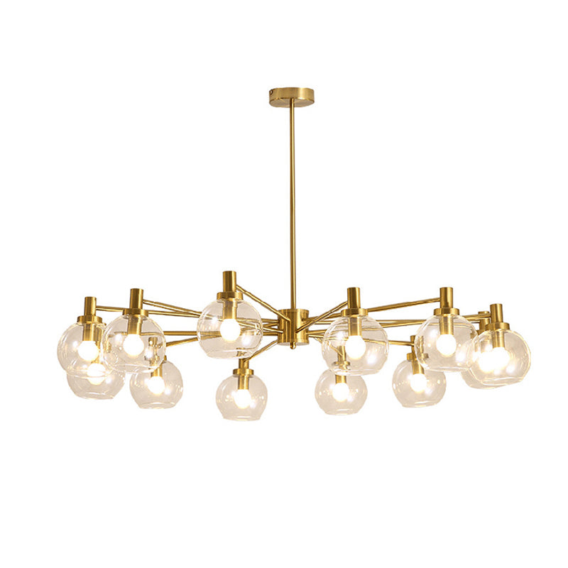 Radial Hanging Light Postmodern Clear Glass 8/12 Lights Gold Chandelier Light Fixture Clearhalo 'Ceiling Lights' 'Chandeliers' 'Glass shade' 'Glass' 'Modern Chandeliers' 'Modern' Lighting' 288265