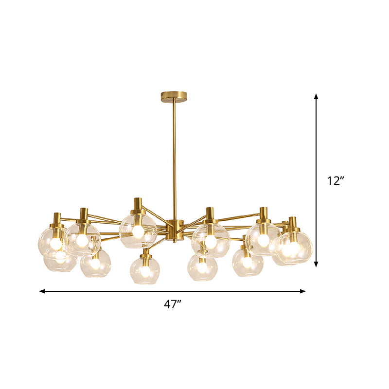 Radial Hanging Light Postmodern Clear Glass 8/12 Lights Gold Chandelier Light Fixture Clearhalo 'Ceiling Lights' 'Chandeliers' 'Glass shade' 'Glass' 'Modern Chandeliers' 'Modern' Lighting' 288266