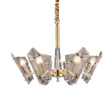 Clear Lattice Glass Shield Hanging Lamp Postmodern 6/8 Heads Brass Chandelier Lighting Fixture Clearhalo 'Ceiling Lights' 'Chandeliers' 'Glass shade' 'Glass' 'Modern Chandeliers' 'Modern' Lighting' 288297