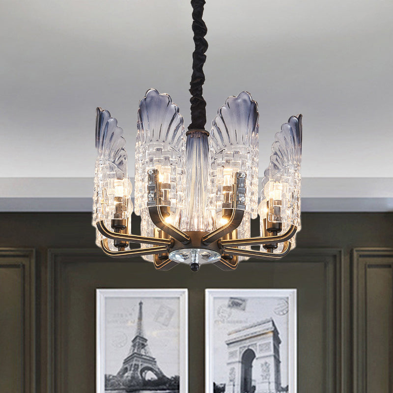 Scallop Chandelier Light Fixture Contemporary Textured Glass 8/10/12 Heads Black Hanging Ceiling Light 8 Black Clearhalo 'Ceiling Lights' 'Chandeliers' 'Glass shade' 'Glass' 'Modern Chandeliers' 'Modern' Lighting' 288337