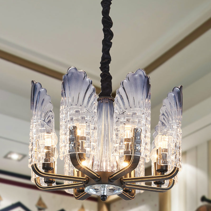 Scallop Chandelier Light Fixture Contemporary Textured Glass 8/10/12 Heads Black Hanging Ceiling Light Clearhalo 'Ceiling Lights' 'Chandeliers' 'Glass shade' 'Glass' 'Modern Chandeliers' 'Modern' Lighting' 288338