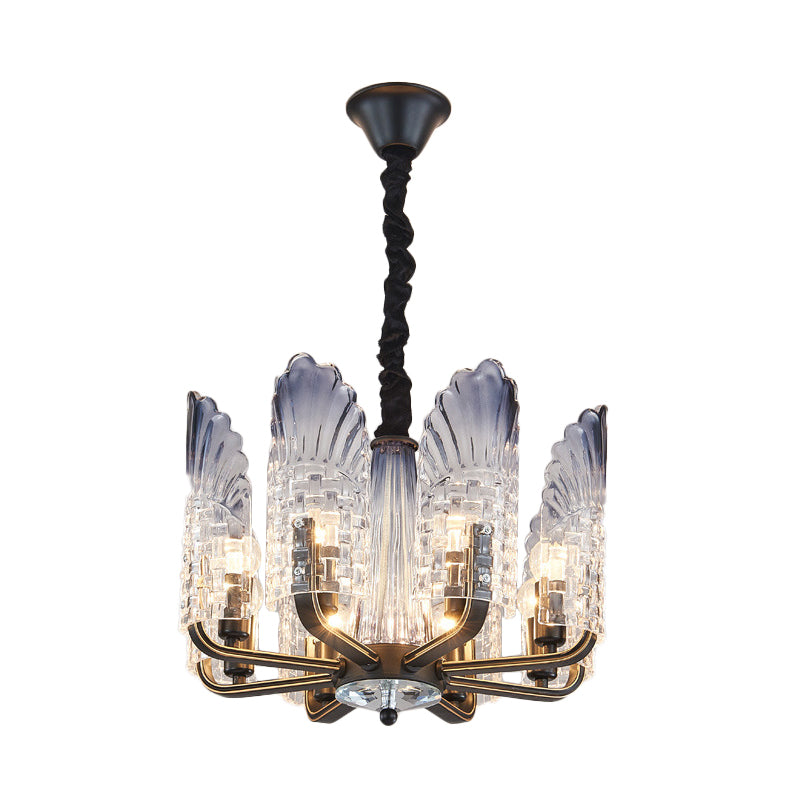 Scallop Chandelier Light Fixture Contemporary Textured Glass 8/10/12 Heads Black Hanging Ceiling Light Clearhalo 'Ceiling Lights' 'Chandeliers' 'Glass shade' 'Glass' 'Modern Chandeliers' 'Modern' Lighting' 288341