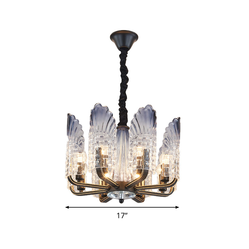 Scallop Chandelier Light Fixture Contemporary Textured Glass 8/10/12 Heads Black Hanging Ceiling Light Clearhalo 'Ceiling Lights' 'Chandeliers' 'Glass shade' 'Glass' 'Modern Chandeliers' 'Modern' Lighting' 288342