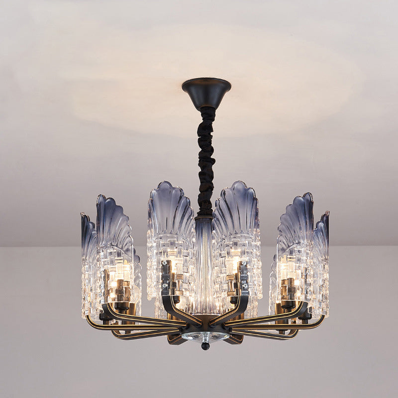 Scallop Chandelier Light Fixture Contemporary Textured Glass 8/10/12 Heads Black Hanging Ceiling Light Clearhalo 'Ceiling Lights' 'Chandeliers' 'Glass shade' 'Glass' 'Modern Chandeliers' 'Modern' Lighting' 288344