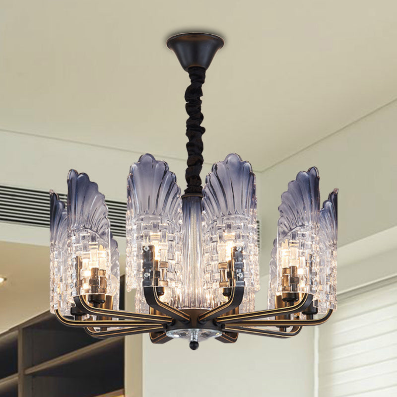 Scallop Chandelier Light Fixture Contemporary Textured Glass 8/10/12 Heads Black Hanging Ceiling Light Clearhalo 'Ceiling Lights' 'Chandeliers' 'Glass shade' 'Glass' 'Modern Chandeliers' 'Modern' Lighting' 288345