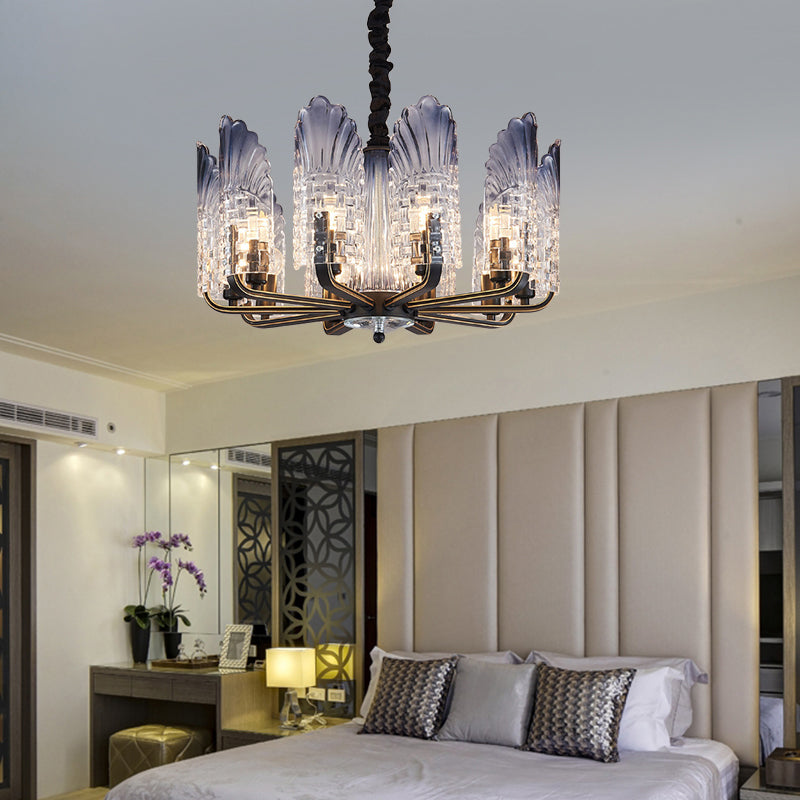 Scallop Chandelier Light Fixture Contemporary Textured Glass 8/10/12 Heads Black Hanging Ceiling Light Clearhalo 'Ceiling Lights' 'Chandeliers' 'Glass shade' 'Glass' 'Modern Chandeliers' 'Modern' Lighting' 288346