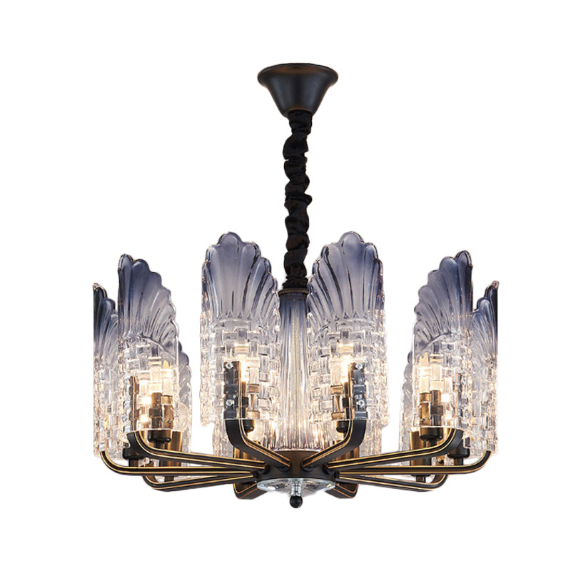 Scallop Chandelier Light Fixture Contemporary Textured Glass 8/10/12 Heads Black Hanging Ceiling Light Clearhalo 'Ceiling Lights' 'Chandeliers' 'Glass shade' 'Glass' 'Modern Chandeliers' 'Modern' Lighting' 288347