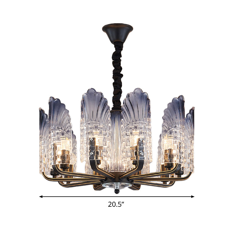 Scallop Chandelier Light Fixture Contemporary Textured Glass 8/10/12 Heads Black Hanging Ceiling Light Clearhalo 'Ceiling Lights' 'Chandeliers' 'Glass shade' 'Glass' 'Modern Chandeliers' 'Modern' Lighting' 288348