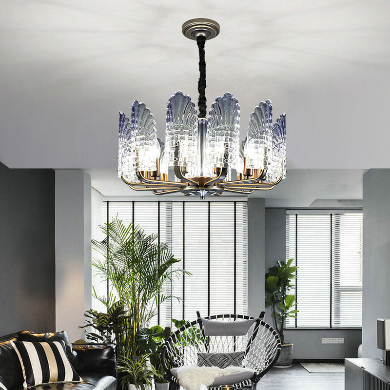 Scallop Chandelier Light Fixture Contemporary Textured Glass 8/10/12 Heads Black Hanging Ceiling Light Clearhalo 'Ceiling Lights' 'Chandeliers' 'Glass shade' 'Glass' 'Modern Chandeliers' 'Modern' Lighting' 288352