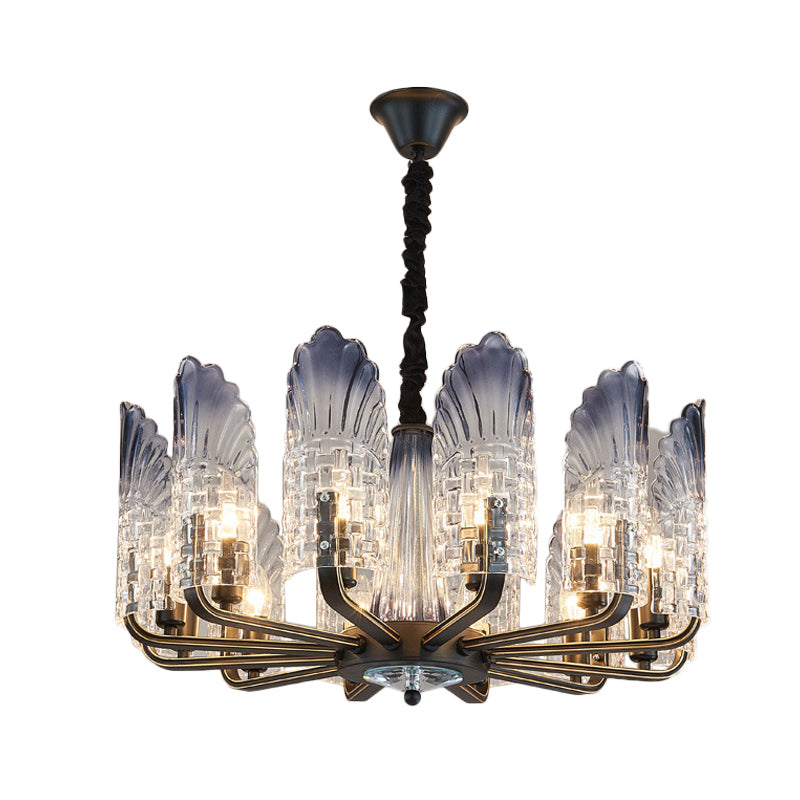 Scallop Chandelier Light Fixture Contemporary Textured Glass 8/10/12 Heads Black Hanging Ceiling Light Clearhalo 'Ceiling Lights' 'Chandeliers' 'Glass shade' 'Glass' 'Modern Chandeliers' 'Modern' Lighting' 288353