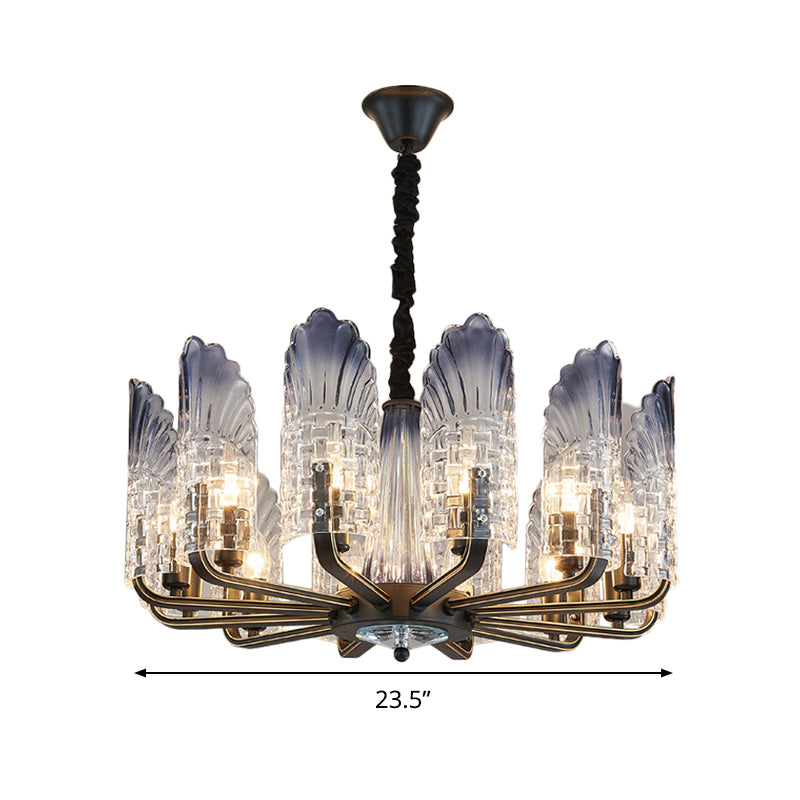 Scallop Chandelier Light Fixture Contemporary Textured Glass 8/10/12 Heads Black Hanging Ceiling Light Clearhalo 'Ceiling Lights' 'Chandeliers' 'Glass shade' 'Glass' 'Modern Chandeliers' 'Modern' Lighting' 288354