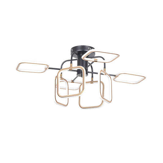 Gold-Black Square Semi-Flush Mount Modern 8 Bulbs Acrylic Ceiling Light Fixture in Warm/White Light Clearhalo 'Ceiling Lights' 'Close To Ceiling Lights' 'Close to ceiling' 'Semi-flushmount' Lighting' 288378