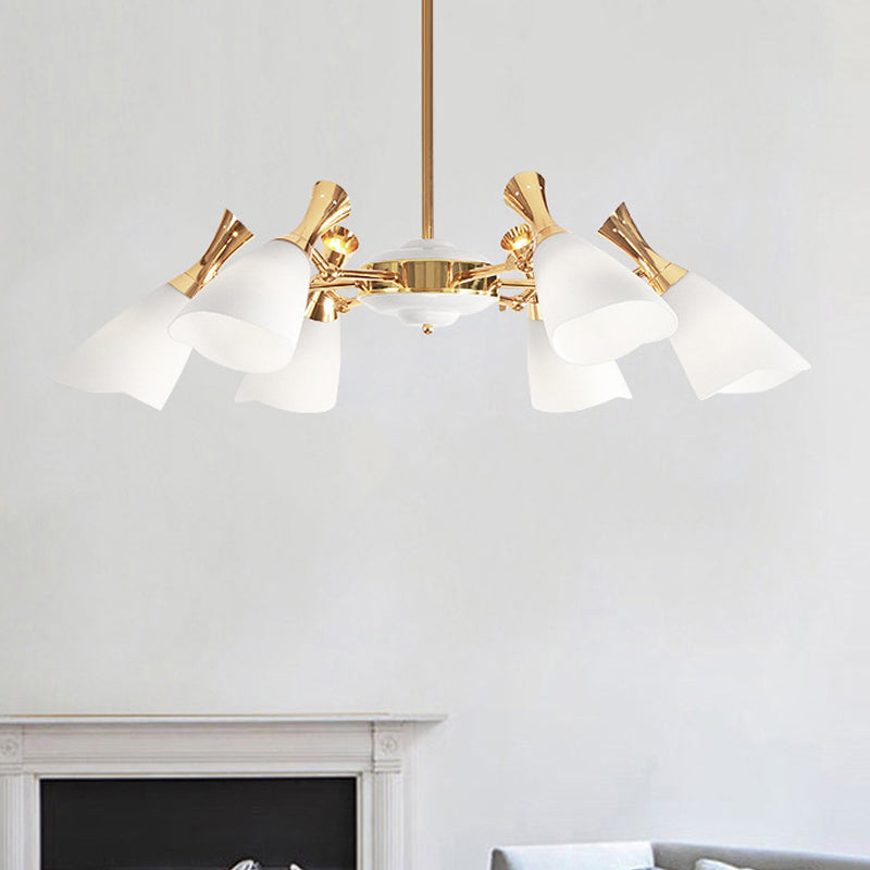 Cone Frosted Glass Hanging Lamp Modern 6/8 Lights Gold Chandelier Lighting Fixture in Warm/White Light 6 Gold Clearhalo 'Ceiling Lights' 'Chandeliers' 'Glass shade' 'Glass' 'Modern Chandeliers' 'Modern' Lighting' 288381