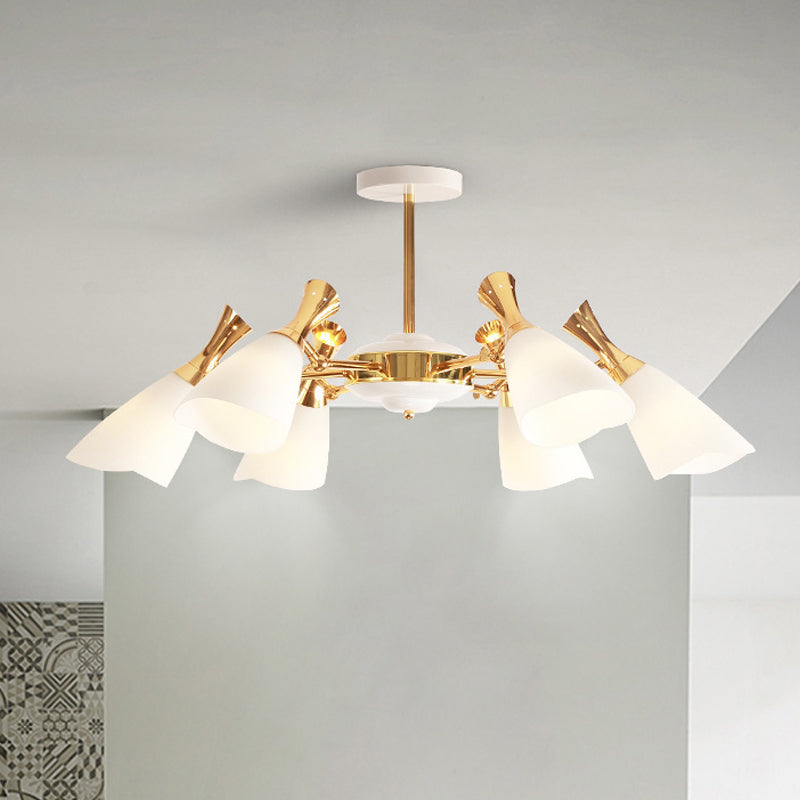 Cone Frosted Glass Hanging Lamp Modern 6/8 Lights Gold Chandelier Lighting Fixture in Warm/White Light Clearhalo 'Ceiling Lights' 'Chandeliers' 'Glass shade' 'Glass' 'Modern Chandeliers' 'Modern' Lighting' 288382