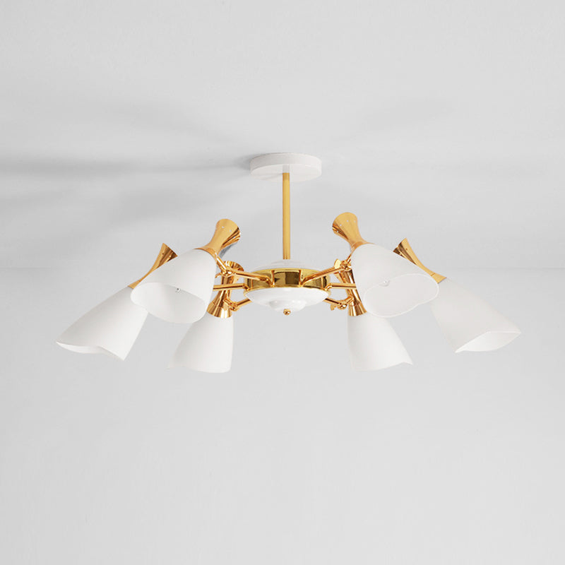 Cone Frosted Glass Hanging Lamp Modern 6/8 Lights Gold Chandelier Lighting Fixture in Warm/White Light Clearhalo 'Ceiling Lights' 'Chandeliers' 'Glass shade' 'Glass' 'Modern Chandeliers' 'Modern' Lighting' 288383