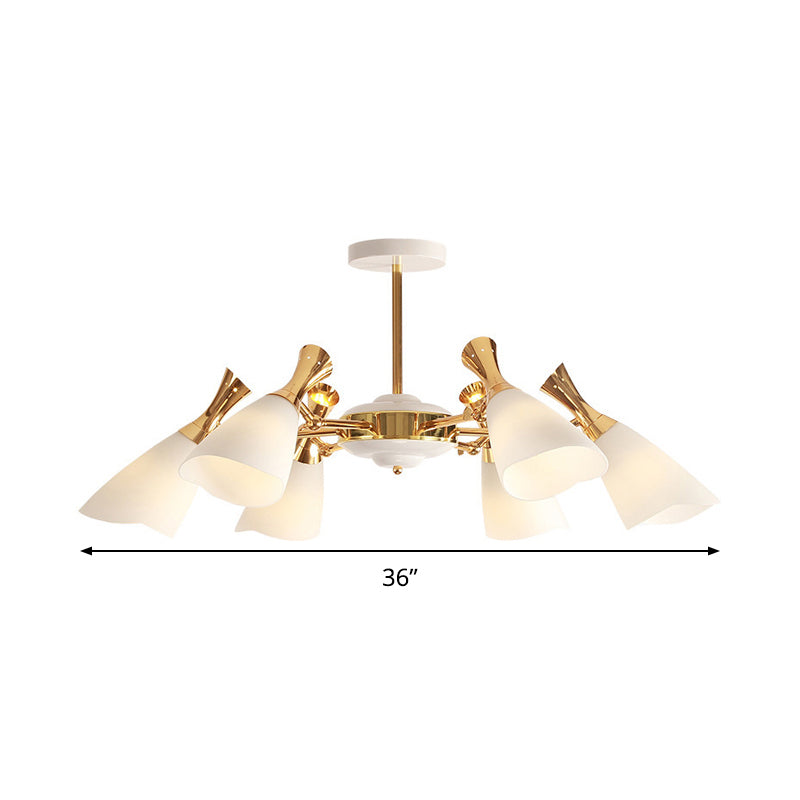 Cone Frosted Glass Hanging Lamp Modern 6/8 Lights Gold Chandelier Lighting Fixture in Warm/White Light Clearhalo 'Ceiling Lights' 'Chandeliers' 'Glass shade' 'Glass' 'Modern Chandeliers' 'Modern' Lighting' 288386