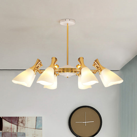 Cone Frosted Glass Hanging Lamp Modern 6/8 Lights Gold Chandelier Lighting Fixture in Warm/White Light 8 Gold Clearhalo 'Ceiling Lights' 'Chandeliers' 'Glass shade' 'Glass' 'Modern Chandeliers' 'Modern' Lighting' 288387