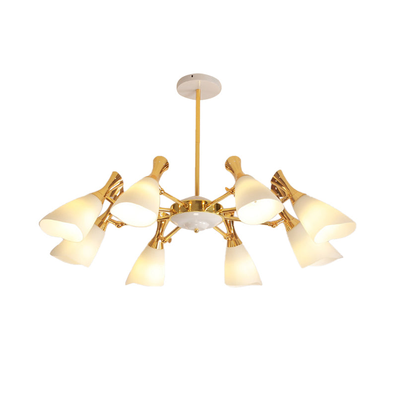 Cone Frosted Glass Hanging Lamp Modern 6/8 Lights Gold Chandelier Lighting Fixture in Warm/White Light Clearhalo 'Ceiling Lights' 'Chandeliers' 'Glass shade' 'Glass' 'Modern Chandeliers' 'Modern' Lighting' 288391