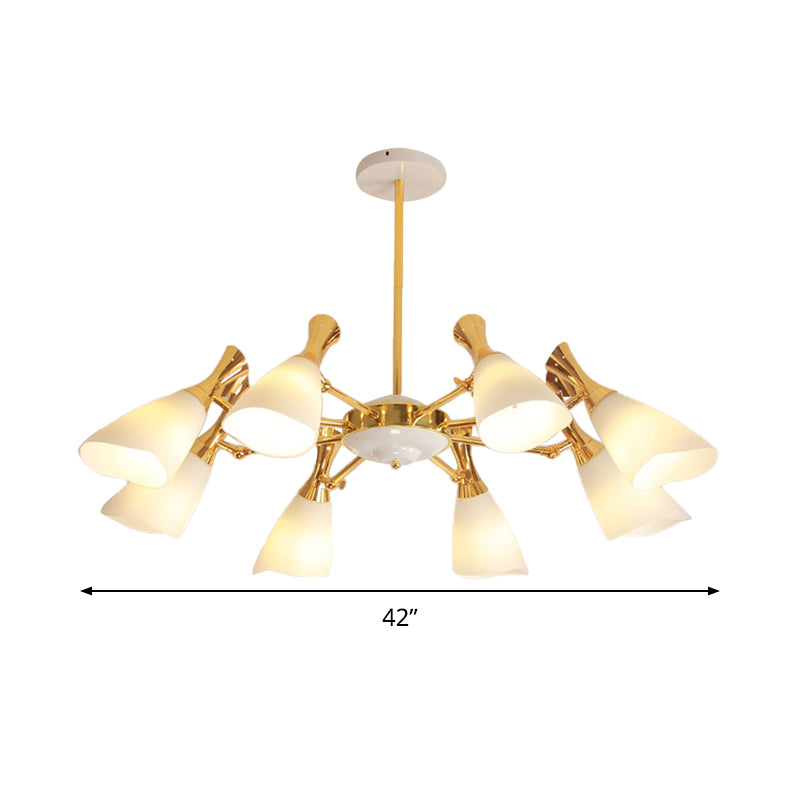 Cone Frosted Glass Hanging Lamp Modern 6/8 Lights Gold Chandelier Lighting Fixture in Warm/White Light Clearhalo 'Ceiling Lights' 'Chandeliers' 'Glass shade' 'Glass' 'Modern Chandeliers' 'Modern' Lighting' 288392