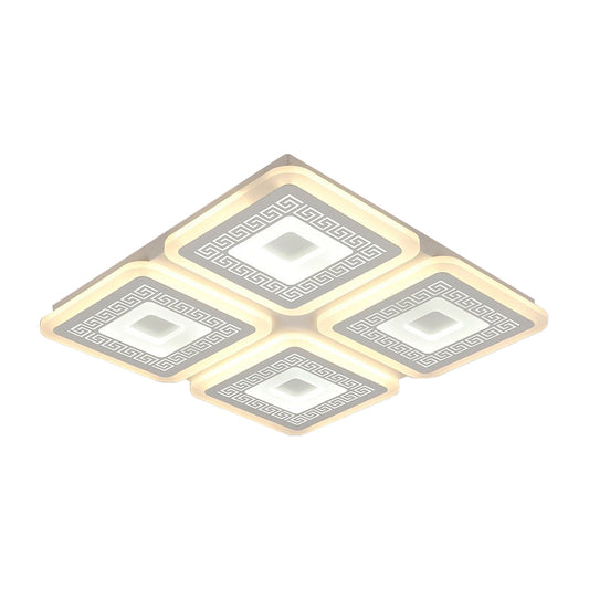 Square Flushmount Modernism Acrylic 4 Heads 19.5"/23.5" Wide White Ceiling Mount Light Fixture Clearhalo 'Ceiling Lights' 'Close To Ceiling Lights' 'Close to ceiling' 'Flush mount' Lighting' 288397