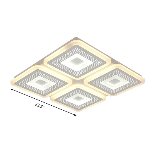 Square Flushmount Modernism Acrylic 4 Heads 19.5"/23.5" Wide White Ceiling Mount Light Fixture Clearhalo 'Ceiling Lights' 'Close To Ceiling Lights' 'Close to ceiling' 'Flush mount' Lighting' 288399