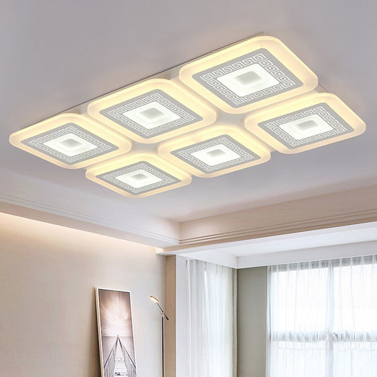 White Rectangular Flush Mount Contemporary 6 Bulbs Acrylic Ceiling Light Fixture for Living Room White Clearhalo 'Ceiling Lights' 'Close To Ceiling Lights' 'Close to ceiling' 'Flush mount' Lighting' 288401