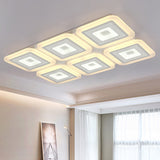 White Rectangular Flush Mount Contemporary 6 Bulbs Acrylic Ceiling Light Fixture for Living Room White Clearhalo 'Ceiling Lights' 'Close To Ceiling Lights' 'Close to ceiling' 'Flush mount' Lighting' 288401