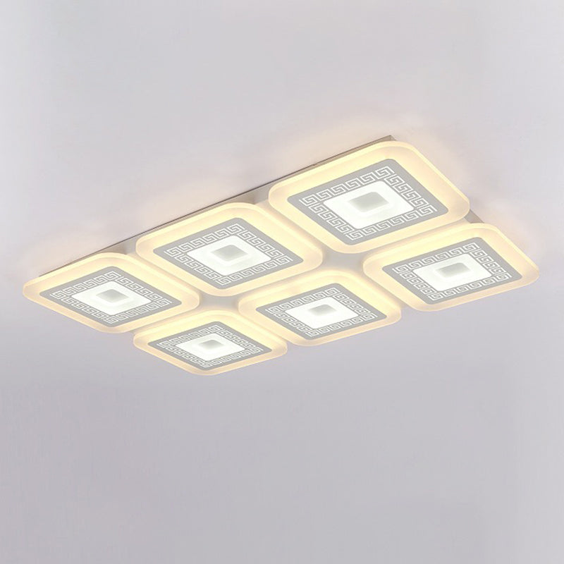 White Rectangular Flush Mount Contemporary 6 Bulbs Acrylic Ceiling Light Fixture for Living Room Clearhalo 'Ceiling Lights' 'Close To Ceiling Lights' 'Close to ceiling' 'Flush mount' Lighting' 288402