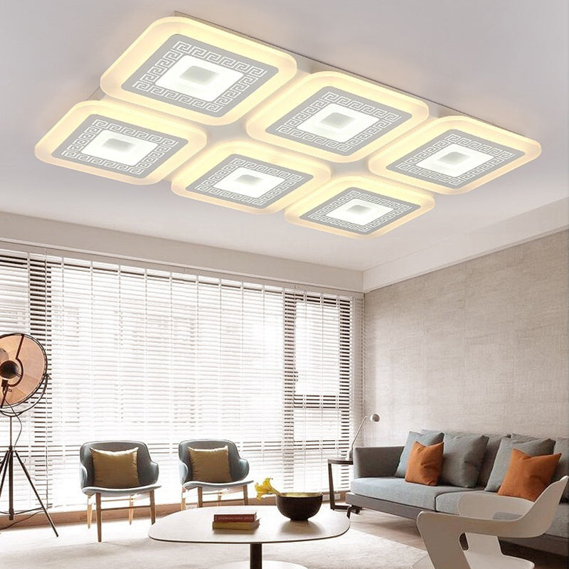 White Rectangular Flush Mount Contemporary 6 Bulbs Acrylic Ceiling Light Fixture for Living Room Clearhalo 'Ceiling Lights' 'Close To Ceiling Lights' 'Close to ceiling' 'Flush mount' Lighting' 288403