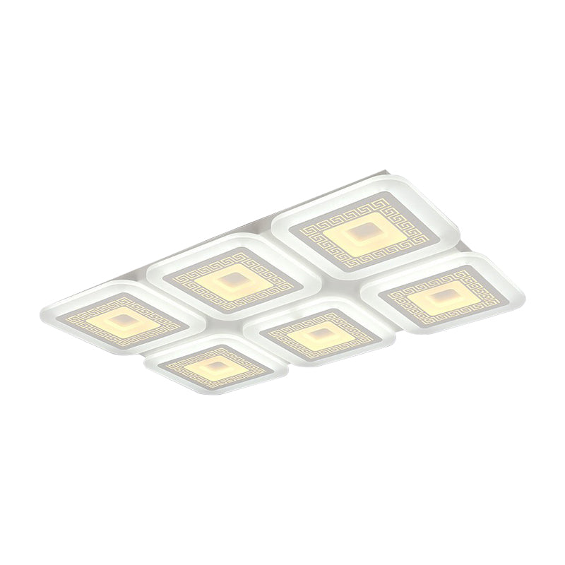 White Rectangular Flush Mount Contemporary 6 Bulbs Acrylic Ceiling Light Fixture for Living Room Clearhalo 'Ceiling Lights' 'Close To Ceiling Lights' 'Close to ceiling' 'Flush mount' Lighting' 288404