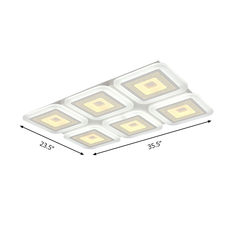 White Rectangular Flush Mount Contemporary 6 Bulbs Acrylic Ceiling Light Fixture for Living Room Clearhalo 'Ceiling Lights' 'Close To Ceiling Lights' 'Close to ceiling' 'Flush mount' Lighting' 288405