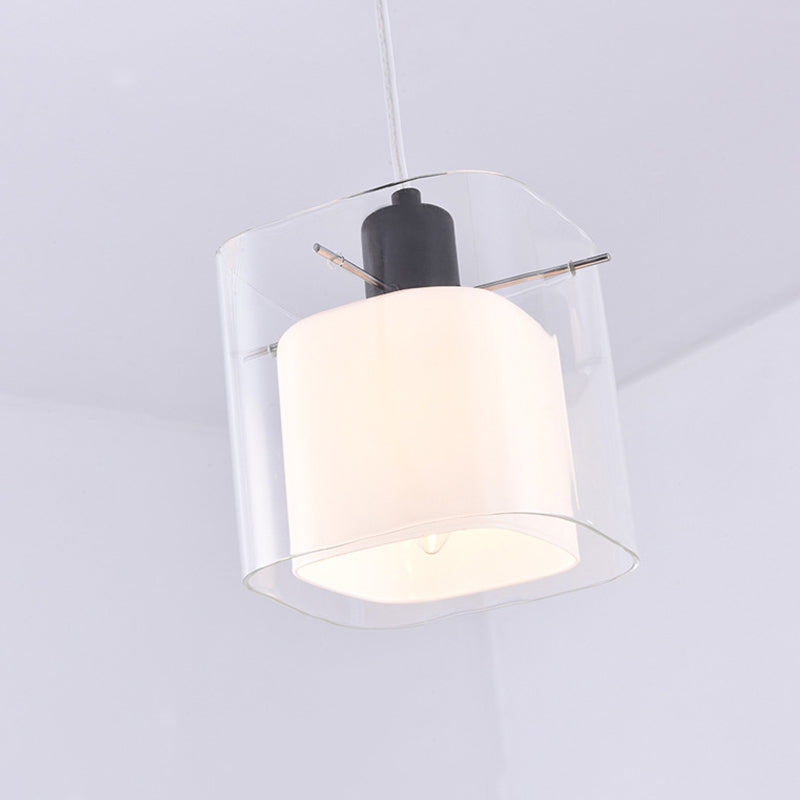 Square Hanging Light Fixture Modern Clear and White Glass 1 Head Black Pendant Ceiling Light Clearhalo 'Ceiling Lights' 'Modern Pendants' 'Modern' 'Pendant Lights' 'Pendants' Lighting' 288422